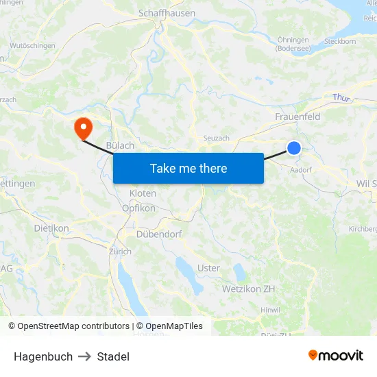 Hagenbuch to Stadel map