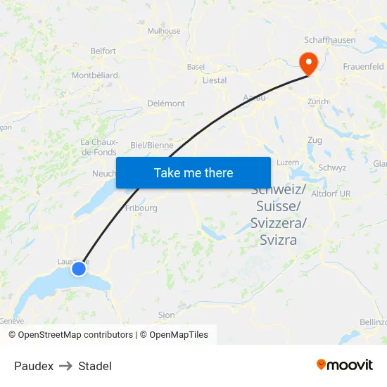 Paudex to Stadel map