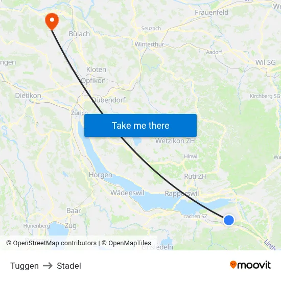 Tuggen to Stadel map
