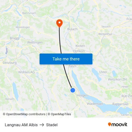 Langnau AM Albis to Stadel map