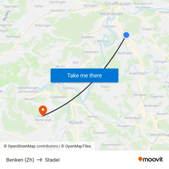 Benken (Zh) to Stadel map