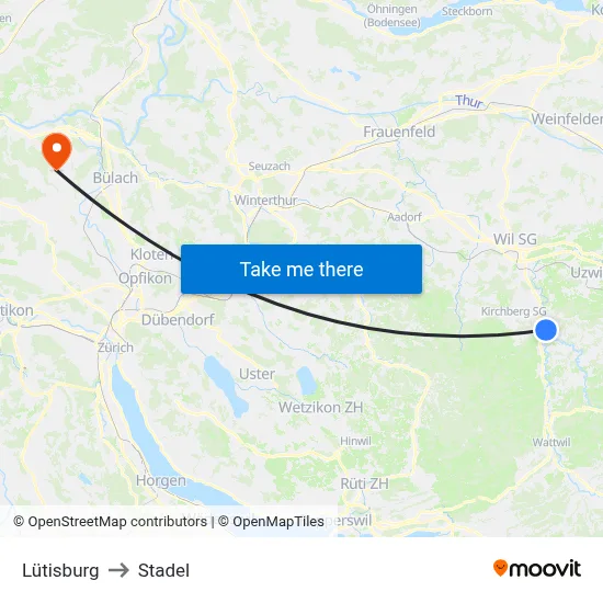 Lütisburg to Stadel map