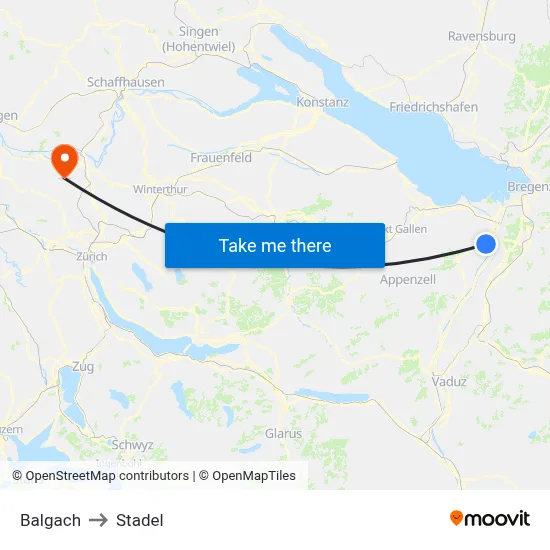 Balgach to Stadel map