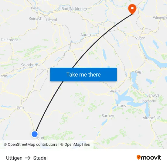 Uttigen to Stadel map