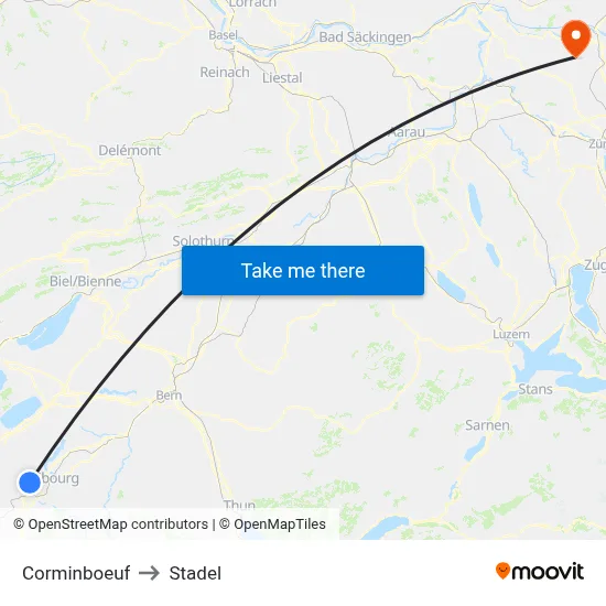 Corminboeuf to Stadel map
