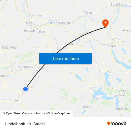 Hindelbank to Stadel map