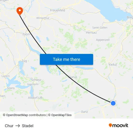 Chur to Stadel map