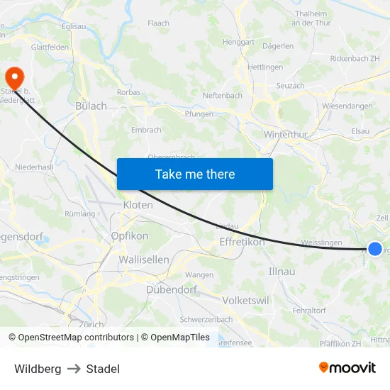 Wildberg to Stadel map