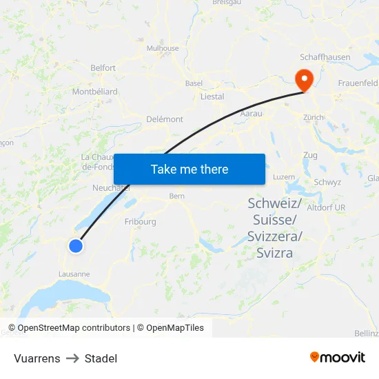 Vuarrens to Stadel map