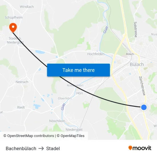 Bachenbülach to Stadel map