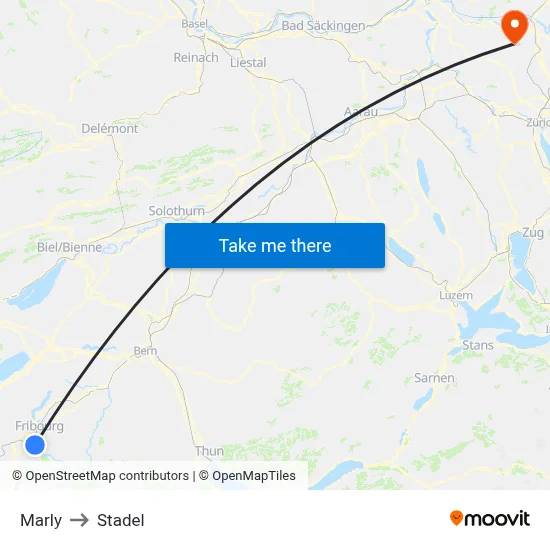 Marly to Stadel map