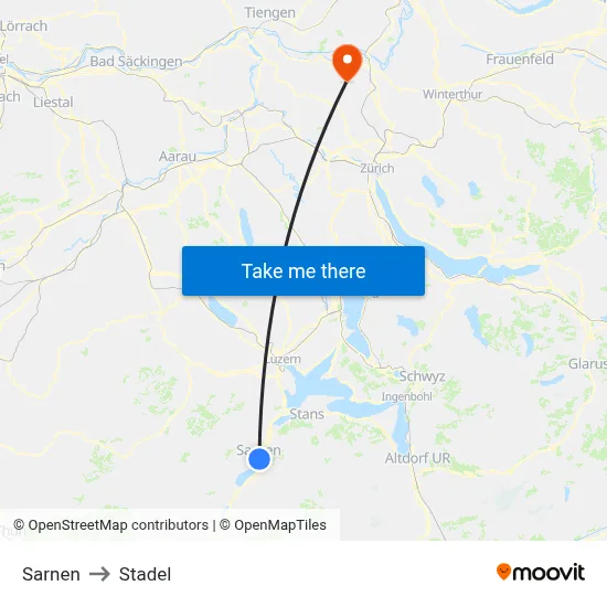 Sarnen to Stadel map