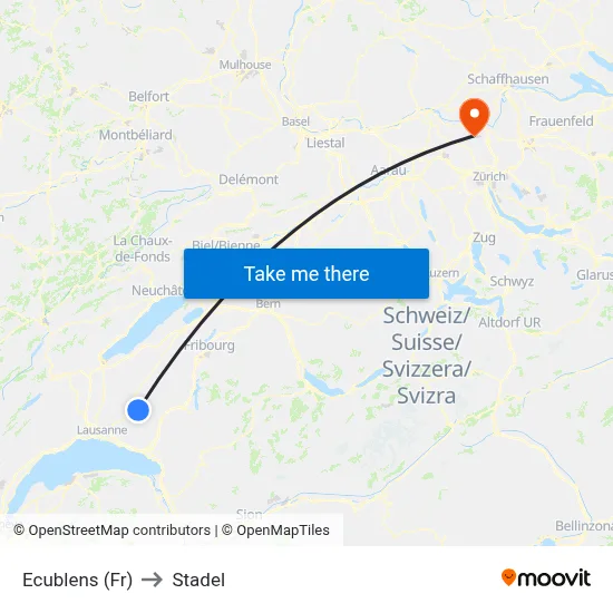 Ecublens (Fr) to Stadel map