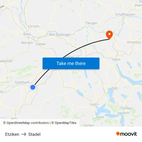 Etziken to Stadel map