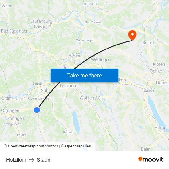 Holziken to Stadel map