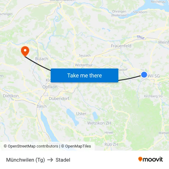 Münchwilen (Tg) to Stadel map