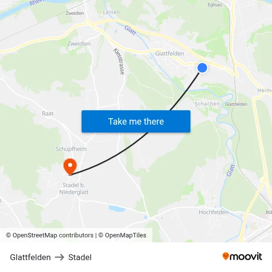 Glattfelden to Stadel map