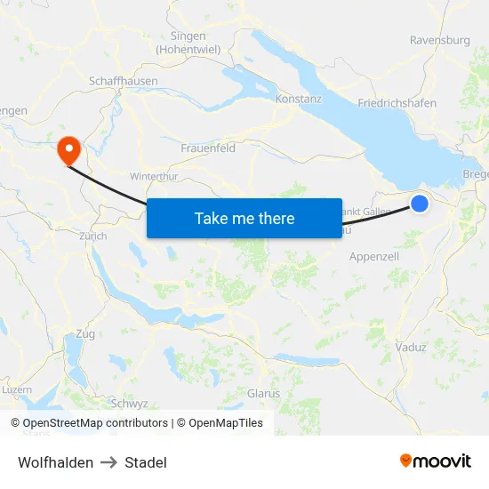 Wolfhalden to Stadel map