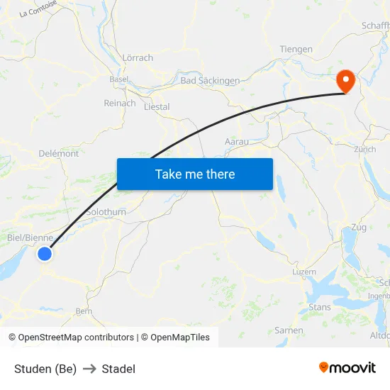 Studen (Be) to Stadel map