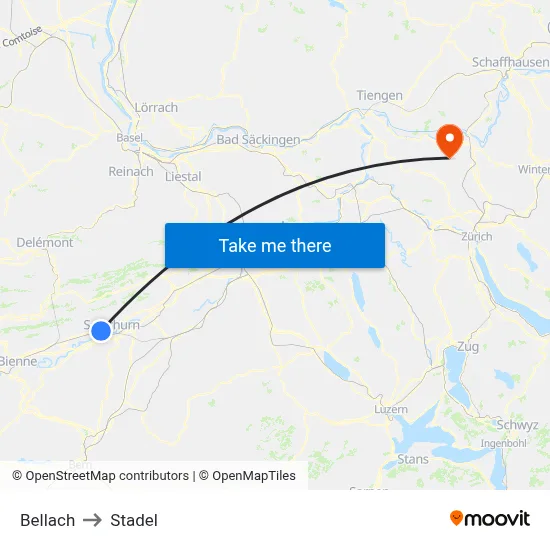 Bellach to Stadel map
