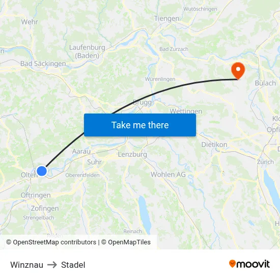Winznau to Stadel map