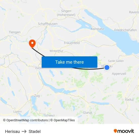 Herisau to Stadel map