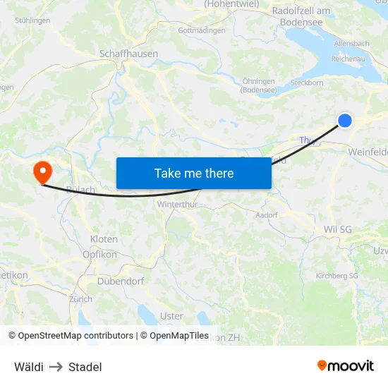 Wäldi to Stadel map
