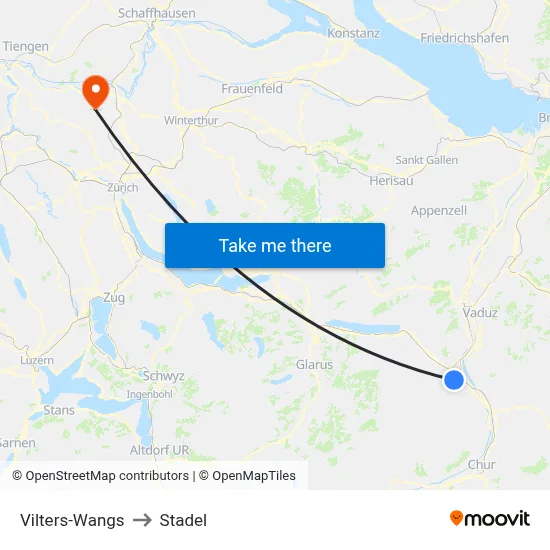 Vilters-Wangs to Stadel map