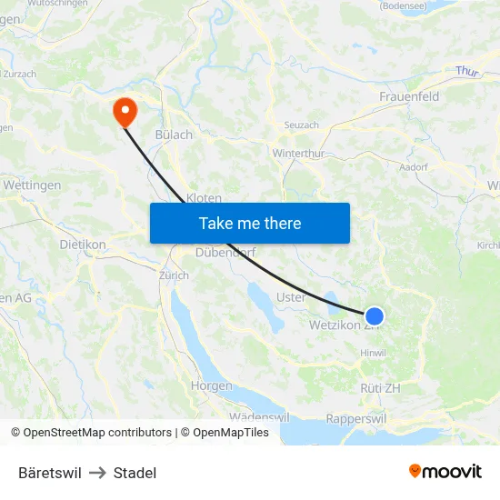 Bäretswil to Stadel map