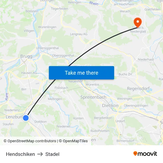 Hendschiken to Stadel map
