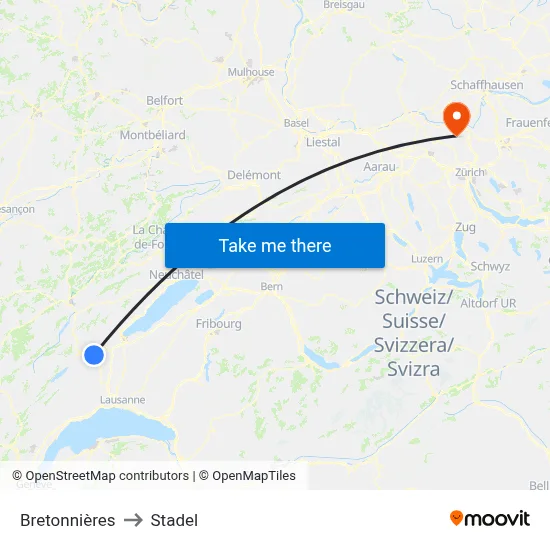 Bretonnières to Stadel map