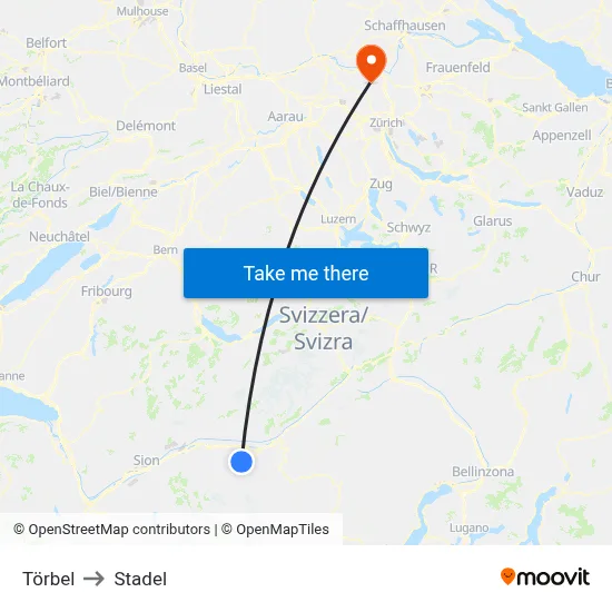 Törbel to Stadel map