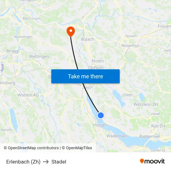 Erlenbach (Zh) to Stadel map