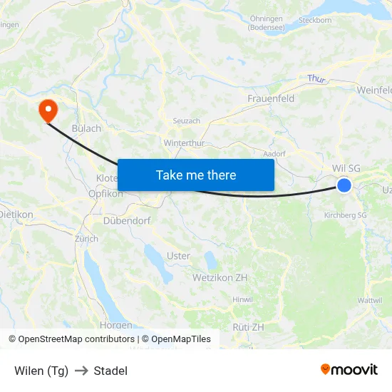 Wilen (Tg) to Stadel map