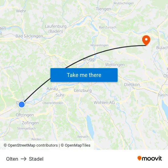 Olten to Stadel map