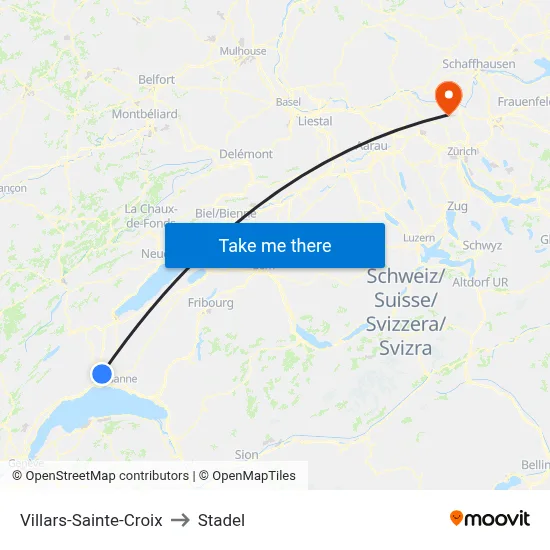 Villars-Sainte-Croix to Stadel map
