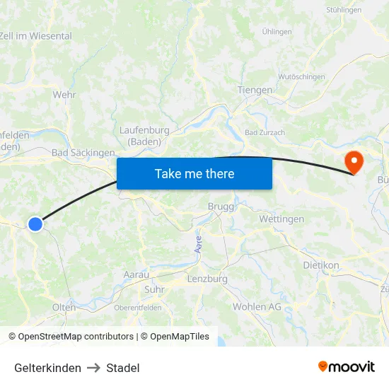 Gelterkinden to Stadel map