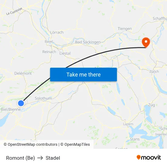 Romont (Be) to Stadel map