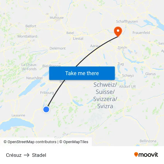 Crésuz to Stadel map