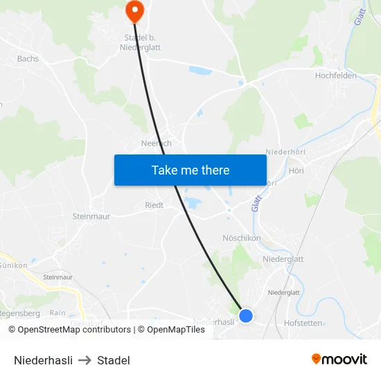 Niederhasli to Stadel map