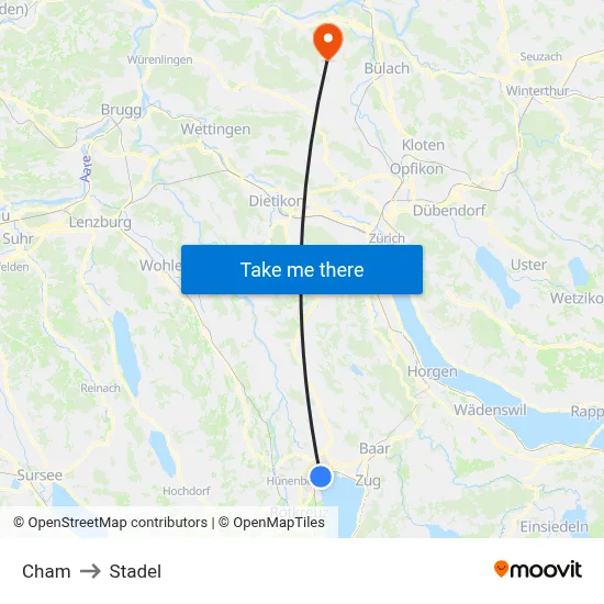 Cham to Stadel map