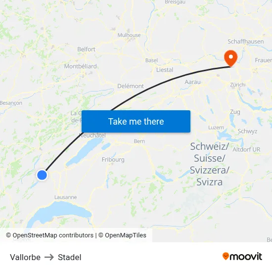 Vallorbe to Stadel map