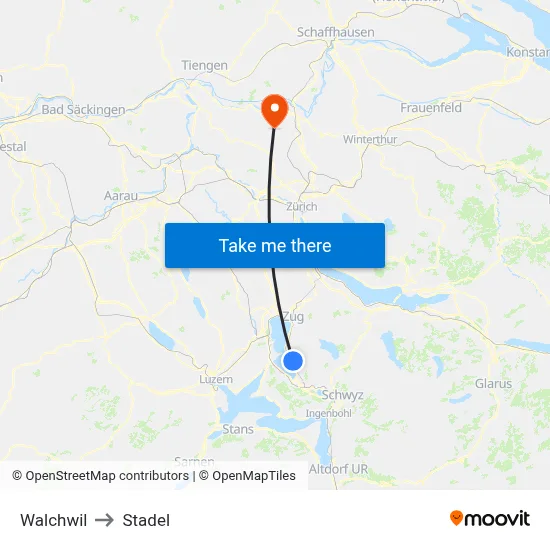 Walchwil to Stadel map