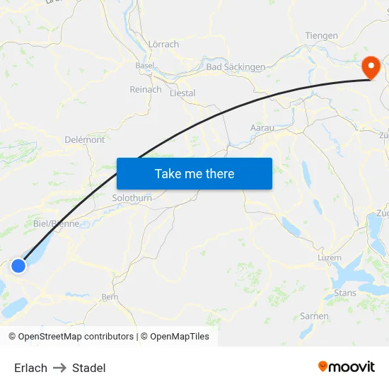 Erlach to Stadel map
