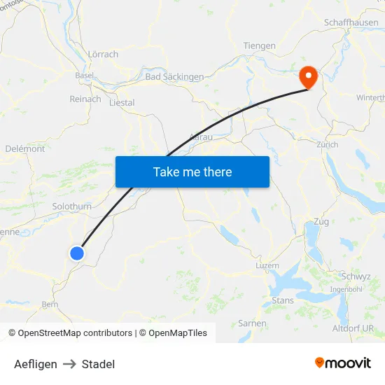 Aefligen to Stadel map