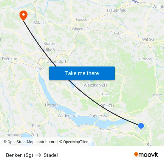 Benken (Sg) to Stadel map