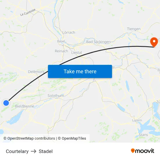 Courtelary to Stadel map