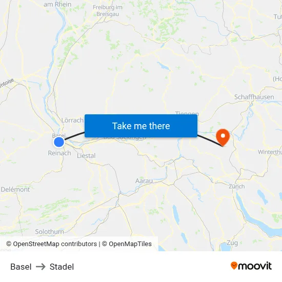 Basel to Stadel map