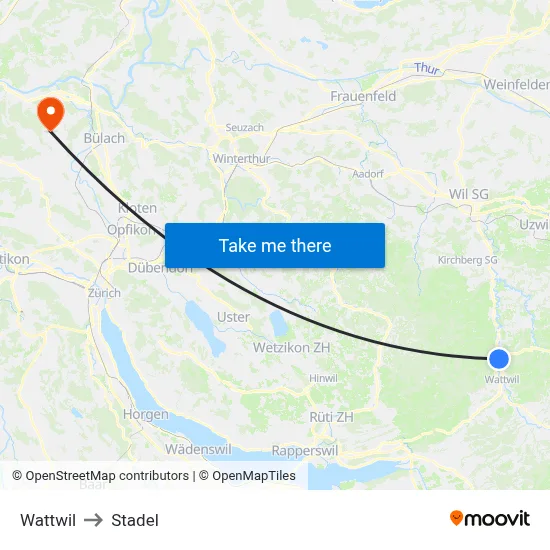 Wattwil to Stadel map