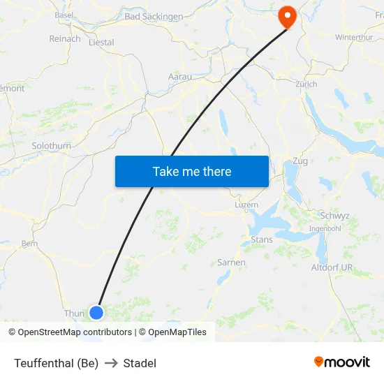 Teuffenthal (Be) to Stadel map